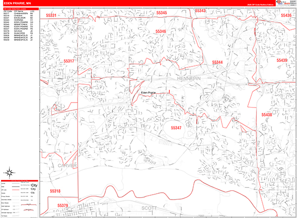 Eden Prairie Zip Code Wall Map